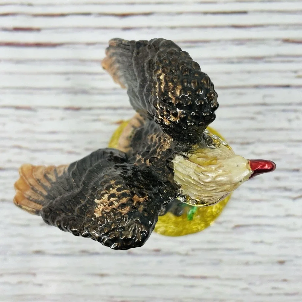 Metal‎ Jeweled Enamel Bald Eagle Trinket Box Rhinestones